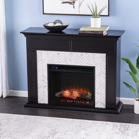 Torlington Marble Tiled Touch Screen Electric Fireplace - Black