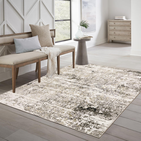 Oriental Weavers Nebulous Area Rug - 002X9-9'10" x 12'10" - in Beige/Grey - Modern Style, Stain Resistant, Family and Pet Friendly, Family, Dining, Living Room Rug