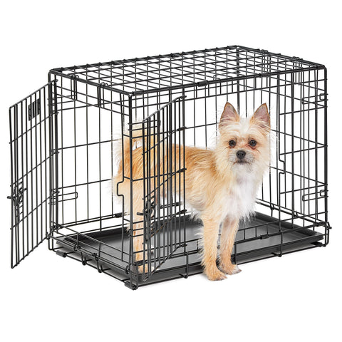 MidWest Homes for Pets Small LifeStages Double Door 24-Inch Folding Dog Crate, Enhanced Security, Includes Leak-Proof Pan, Divider Panel, Handle, Rubber Feet
