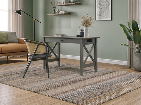 X Design Desk with Drawer & Charging Station in Grey