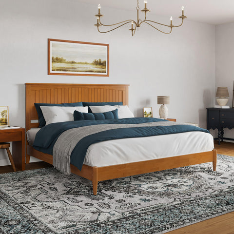 AFI, Naples King Solid Wood Low Profile Platform Bed, Light Toffee