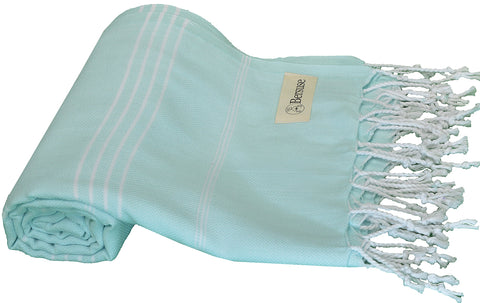 Bersuse Beach Towels Peshtemal Turkish Towels Anatolia Collection Premium Turkish Beach Towel, 100% Cotton, Large, Quick-Dry, Sand-Free, Lightweight - 37x70 Inches, Aqua Marine