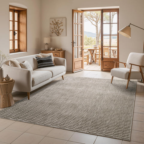 Oriental Weavers Oliver OLV03-6'7" x 9'6" Area Rug - in Charcoal/Beige - Industrial, Modern, Living Room, Family Room, Dining Room, Bed Room Area Rug
