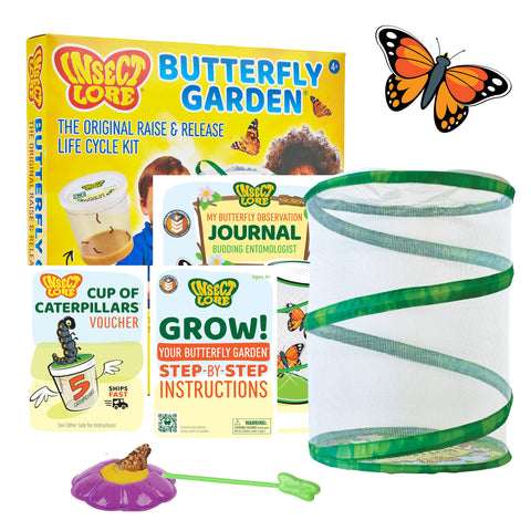 Insect Lore Raise and Release Butterfly Garden Kit – Caterpillar Habitat with redeemable Voucher – STEM-accredited Butterfly Growing Kit for Kids, Classrooms, and Homeschool Learning