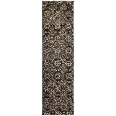 Oriental Weavers Andorra Area Rug - 6883C - 2'3" x 8' - in Blue/Gold - Vintage Inspired, Stain Resistant, Family and Pet Friendly, Entryway, Hallway Runner Rug
