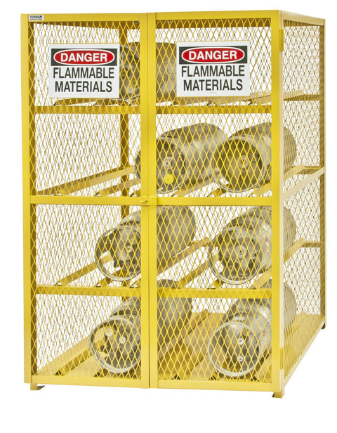 Durham Steel/Iron Horizontal Cylinder Storage Cabinet, EGCC12-50, 12 Cylinder Capacity, 42" Length x 50" Width x 71-3/4" Height, Yellow Powder Coat Finish