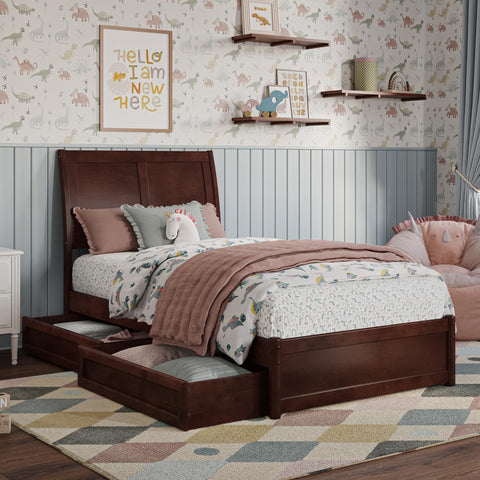 AFI, Andorra Twin Platform Bed with Panel Footboard & Storage Drawers, Walnut