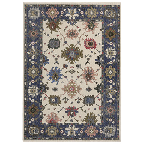 Oriental Weavers Hastings Area Rug - HA01E - 9'10" x 12'10" - in Blue/Ivory - Vintage Inspired, Stain Resistant, Family and Pet Friendly, Family, Dining, Living Room Rug