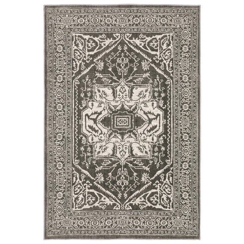 Oriental Weavers Intrigue Area Rug - INT04-9'10" x 12'10" - in Grey/Ivory - Vintage Inspired, Stain Resistant, Family and Pet Friendly, Family, Dining, Living Room Rug