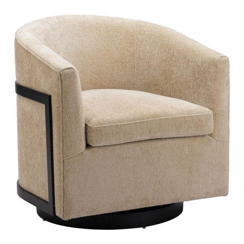 Zuo Hanko Swivel Chair Golden Beige, Beige Accent Chair, Modern Style, Textured Weave, Armrest Support, Plywood, Indoor Living, 29.9" W x 29.5" D x 30.3" H, Non-Stackable