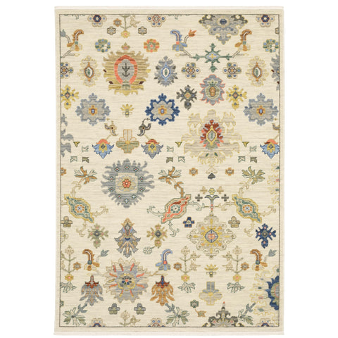 Oriental Weavers Lucca Wool Blend Area Rug - 5507W - 7'10" x 10'10" - in Ivory/Multi - Vintage Inspired, Wool Blend, Dining, Living Room Rug