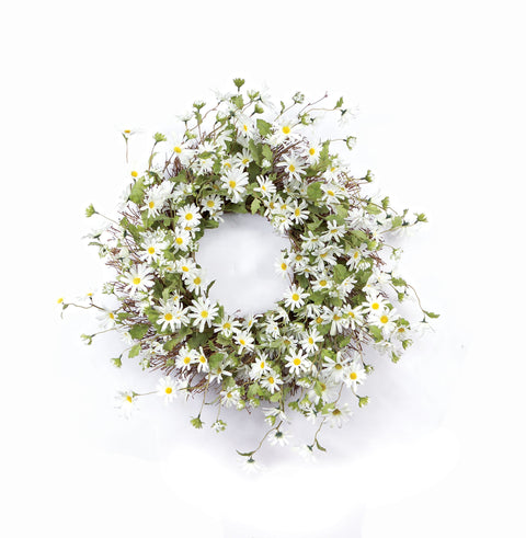 Melrose White Daisy Wreath, 23-Inch, Artificial Flower Front Door Decoration for Any Occasion, Indoor Outdoor, Polyester