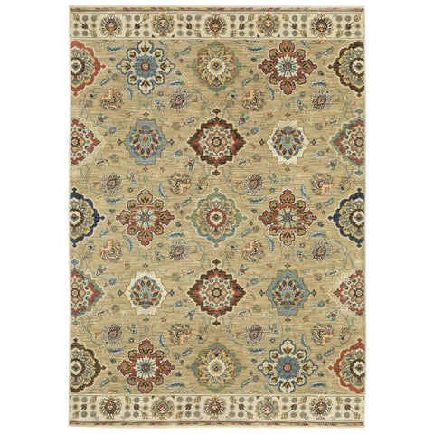 Oriental Weavers Francesca Area Rug - FR05D - 9'10" x 12'10" - in Tan/Multi - Vintage Inspired, Stain Resistant, Family and Pet Friendly, Family, Dining, Living Room Rug