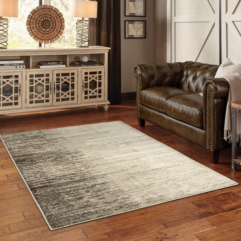 Oriental Weavers Carson Area Rug - 0735A - 6'7" x 9'2" - in Beige/Grey - Modern Industrial Style, Stain Resistant, Family and Pet Friendly, Dining, Living Room Rug