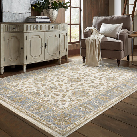 Oriental Weavers Maharaja Area Rug - 5091Z - 3'3" x 5' - in Ivory/Blue - Vintage Inspired, Stain Resistant, Family and Pet Friendly, Entrway, Bedroom Rug