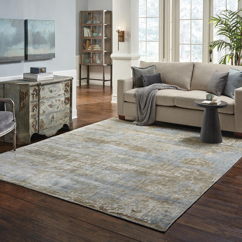 Oriental Weavers Formations Hand-Made Area Rug - 70001-9' x 12' - in Blue/Brown - Modern Style, Hand-Made Viscose Rugs, Dining, Living Room Rug