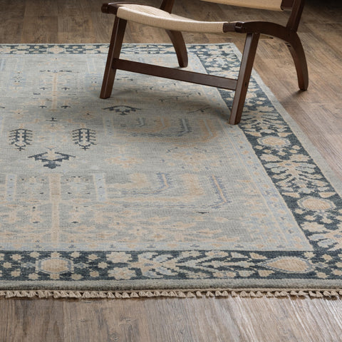 Oriental Weavers Majorca Hand-Made Wool Area Rug - MAJ04-6' x 9' - in Grey/Blue - Vintage Inspired, Hand-Made Wool Rugs, Dining, Living Room Rug