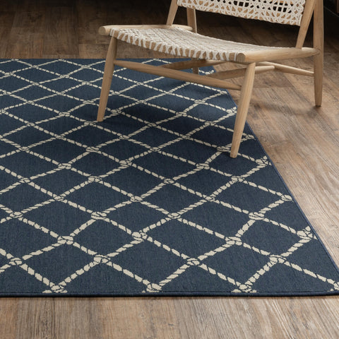 Oriental Weavers Meridian 4295B - Machine Woven Area Rug - 1'10" x 2'10" - in Navy/Ivory - Coastal Style Patio, Deck, Porch, Mud Room Rug