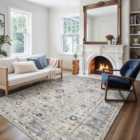 Oriental Weavers Windham Hand-Made Wool Blend Area Rug - WIN01-8' x 10' - in Grey/Blue - Vintage Inspired, Hand-Made Wool Blend Rugs, Dining, Living Room Rug