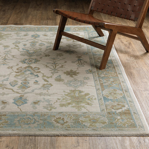 Oriental Weavers Maeve Area Rug - MAE10-5'3" x 7'6" - in Beige/Teal - Vintage Inspired, Stain Resistant, Family and Pet Friendly, Bedroom, Office Rug