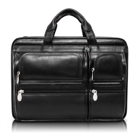 McKlein, P Series, HUBBARD, Top Grain Cowhide Leather, 15" Leather Double Compartment Laptop Briefcase, Black (88435)