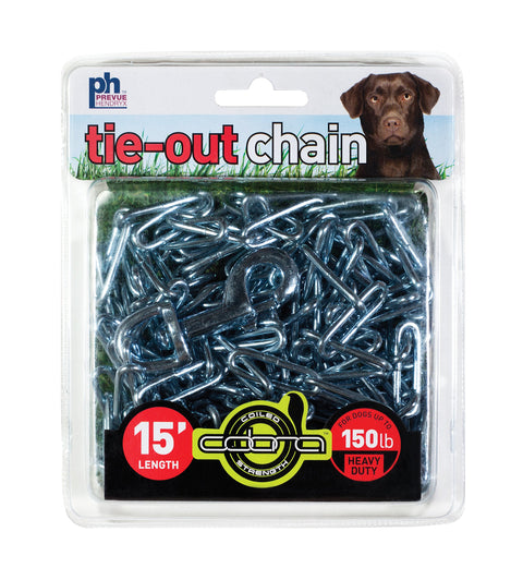 Prevue Pet Products Heavy-Duty 15 Ft Tie-Out Chain - Zinc Plated Oval Safety-Welded 3.8 mm Links, Dog Tie Out for Yard, Long Lead for Dogs Up to 150 Pounds, Cast Iron Swivel Bolts, Outdoor Use - 15 Ft