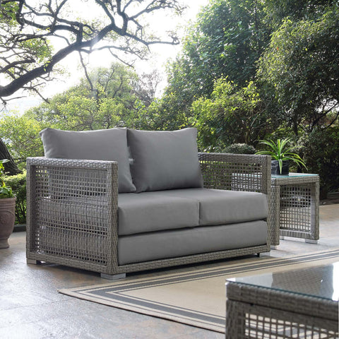 Modway Aura Wicker Rattan Outdoor Patio 52" Loveseat with Cushions in Gray Gray
