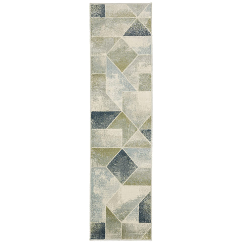 Oriental Weavers Branson Area Rug - BR10A - 1'10" x 7'3" - in Blue/Green - Modern Style, Stain Resistant, Family and Pet Friendly, Entryway, Hallway Runner Rug