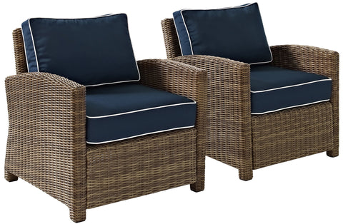 Bradenton 2Pc Wicker Outdoor Chair Set Navy/Weathered Brown - 2 Armchairs