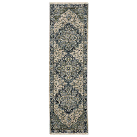 Oriental Weavers Aberdeen Area Rug - 051G1-2'3" x 7'6" - in Blue/Tan - Vintage Inspired, Stain Resistant, Family and Pet Friendly, Entryway, Hallway Runner Rug