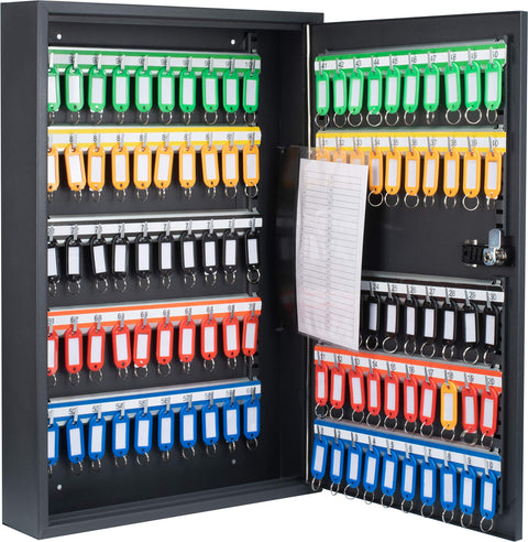 Barska 100 Position Combination Key Lock Box – Wall Mount Steel Key Cabinet with 4-Digit Lock, Numbered Hooks, Key Tags & Index Log for Office or Business