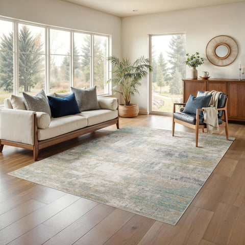 Oriental Weavers Cavett Area Rug - CAV01-9'10" x 13' - in Ivory/Teal - Modern Style, Stain Resistant, Family and Pet Friendly, Family, Dining, Living Room Rug