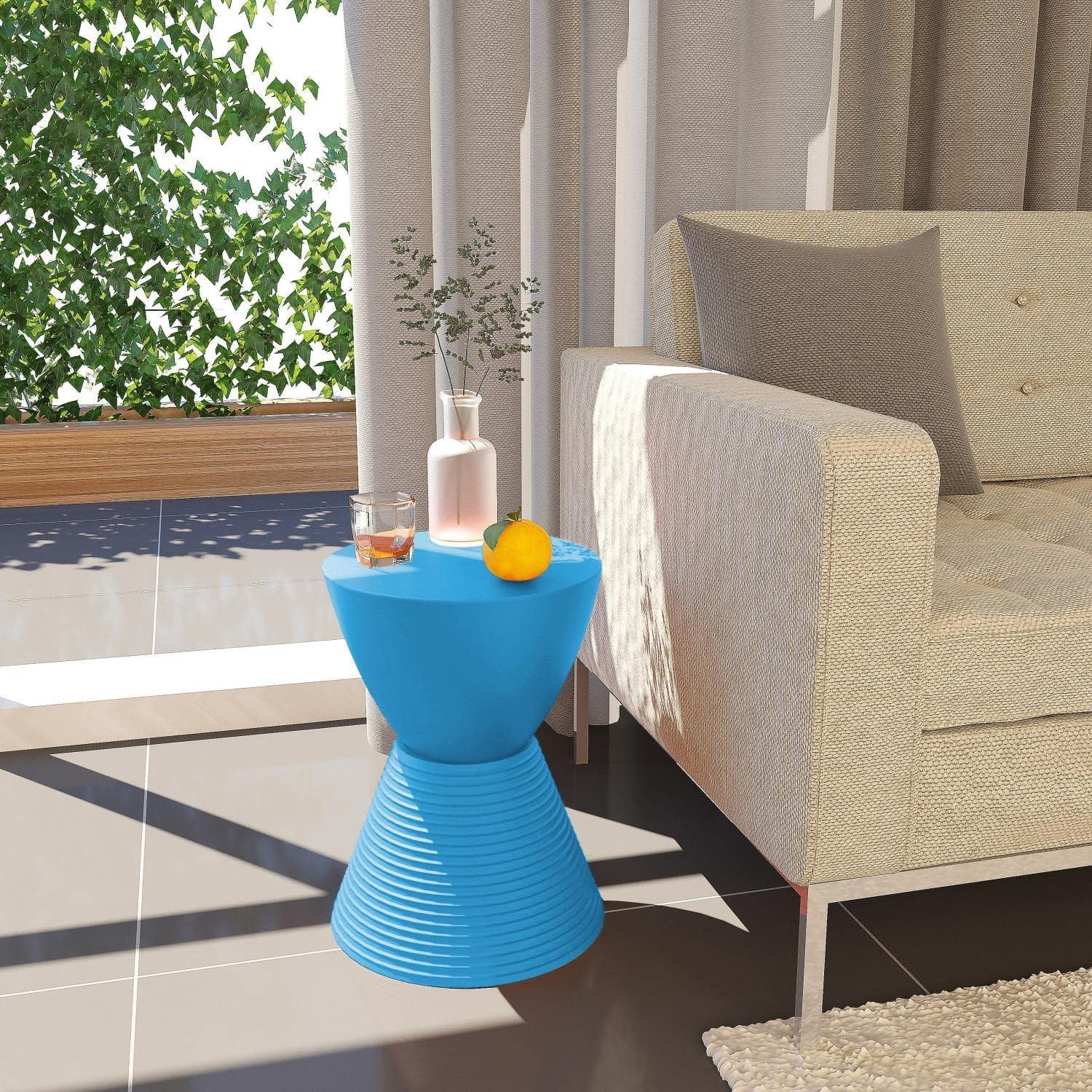 LeisureMod Boyd Modern Accent Side Table End Table Indoor and Outdoor Use, 16.75" H x 11.75" W x 11.75" D (Blue)