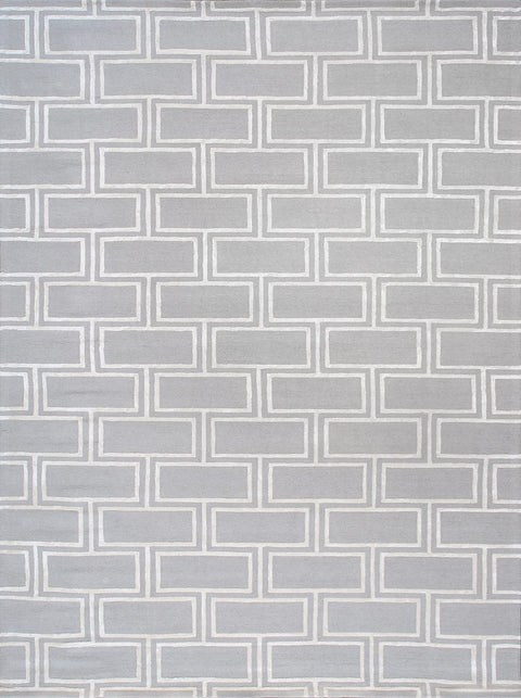Pasargad Home Edgy Collection Hand-Tufted Silver/Ivory Bsilk & Wool Geometric Edgy Area Rug with Cotton Backing- 7' 9'' X 9' 9''