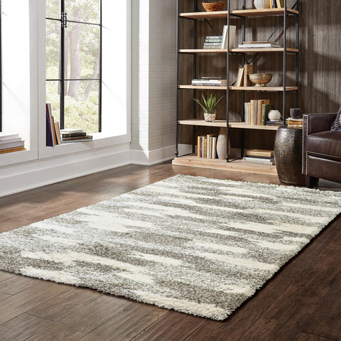 Oriental Weavers Henderson Shag Area Rug - 565J9-9'10" x 12'10" - in Grey/Ivory - Plush Soft Shag, Modern Style, Stain Resistant, Cushion Feel, Family, Dining, Living Room Rug