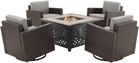 Palm Harbor 5Pc Outdoor Swivel Rocker Set W/ Fire Table Gray/Brown - Tucson Fire Table & 4 Swivel Rocking Chairs