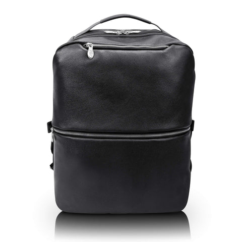 McKlein East Side Pebble Grain Calfskin Leather 17" 2-in-1 Laptop & Tablet Convertible Travel Backpack & Cross-Body Black (18875)