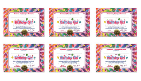Beistle 6-Pack Birthday Girl Certificate, 5-Inch by 7-Inch