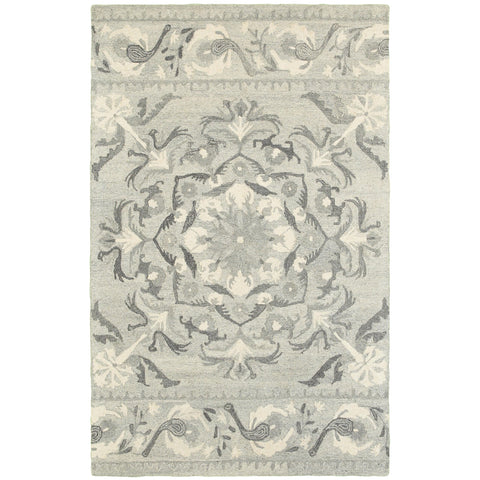 Oriental Weavers Craft Hand-Made Wool Area Rug - 93001-10' x 13' - in Ash/Ivory - Scandinavian Inspired, Hand-Made Wool Rugs, Family, Dining, Living Room Rug