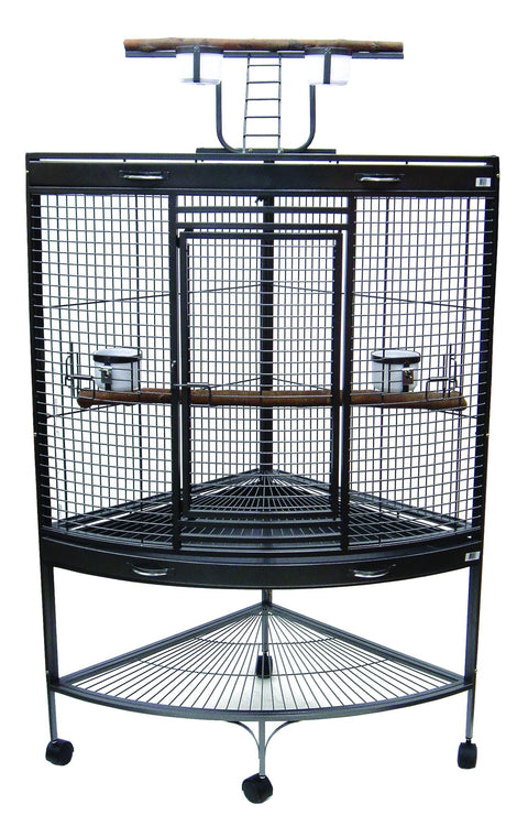 YML 3/4-Inch Bar Spacing Corner Wrought Iron Parrot Cage, 37-Inch by 26.5x62-Inch, Antique Silver, Box 1