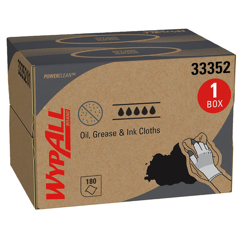 WypAll Oil, Grease & Ink Cloths (33352), Brag Box, Lint-Free Wipes, Blue (1 Pack of 180 Sheets, 180 Sheet Total)