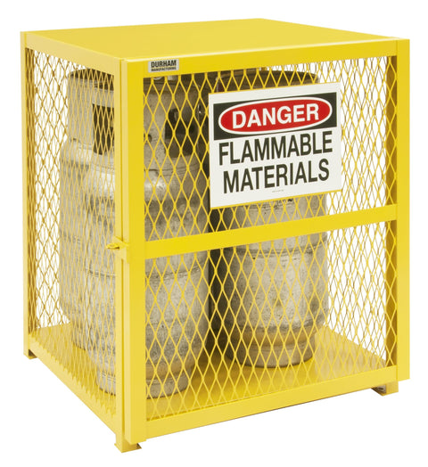 Durham Steel/Iron Vertical Cylinder Storage Cabinet, EGCVC4-50, 4 Cylinder Capacity, 30" Length x 30" Width x 33-1/2" Height, Yellow Powder Coat Finish