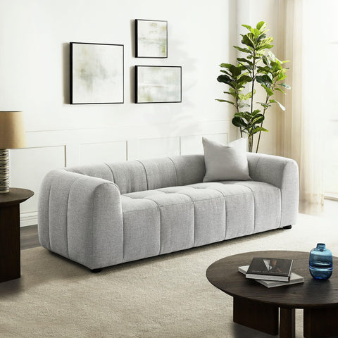 Modway Liana Upholstered Fabric Sofa in Pewter - Retro Modern Tufted Couch - 3 Seater Sofa with Deep Seats - Comfy Sofa Couch for Living Room, Lounge, Apartment