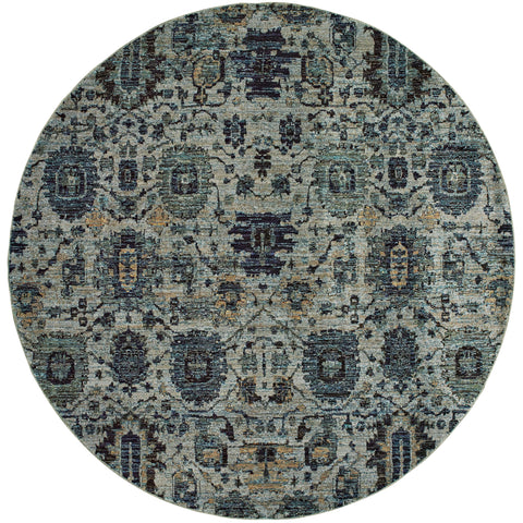 Oriental Weavers Andorra Area Rug - 7120A - 7'10" Round - in Blue/Navy - Vintage Inspired, Stain Resistant, Family and Pet Friendly, Dining Room Rug