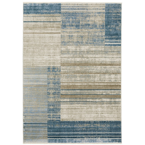 Oriental Weavers Bauer Area Rug - 090B2-7'10" x 10'10" - in Blue/Beige - Modern Style, Recycled PET Fibers, Stain Resistant, Dining, Living Room Rug