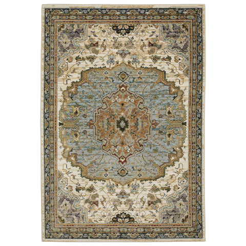 Oriental Weavers Andorra Area Rug - 2451B - 3'3" x 5'2" - in Ivory/Blue - Vintage Inspired, Stain Resistant, Family and Pet Friendly, Entrway, Bedroom Rug