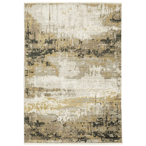 Oriental Weavers Bauer Area Rug - 2061X - 9'10" x 12'10" - in Gold/Black - Modern Style, Recycled PET Fibers, Stain Resistant, Family, Dining, Living Room Rug