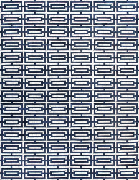 Pasargad Home Galaxy Collection Hand-Stitched Silver/Navy Cowhide Area Rug- 9' 0'' X 12' 0''