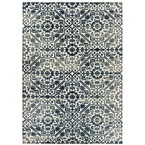 Oriental Weavers Bowen Area Rug - 5506E - 6'7" x 9'6" - in Navy/Ivory - Glam Style, Stain Resistant, Family and Pet Friendly, Dining, Living Room Rug