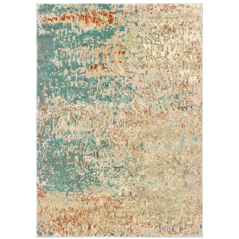 Oriental Weavers Carson Area Rug - 9654B - 9'10" x 12'10" - in Blue/Orange - Modern Style, Stain Resistant, Family and Pet Friendly, Family, Dining, Living Room Rug